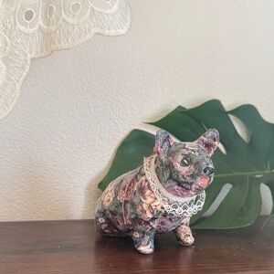 Floral Ceramic Dog Figurine with Lace Collar